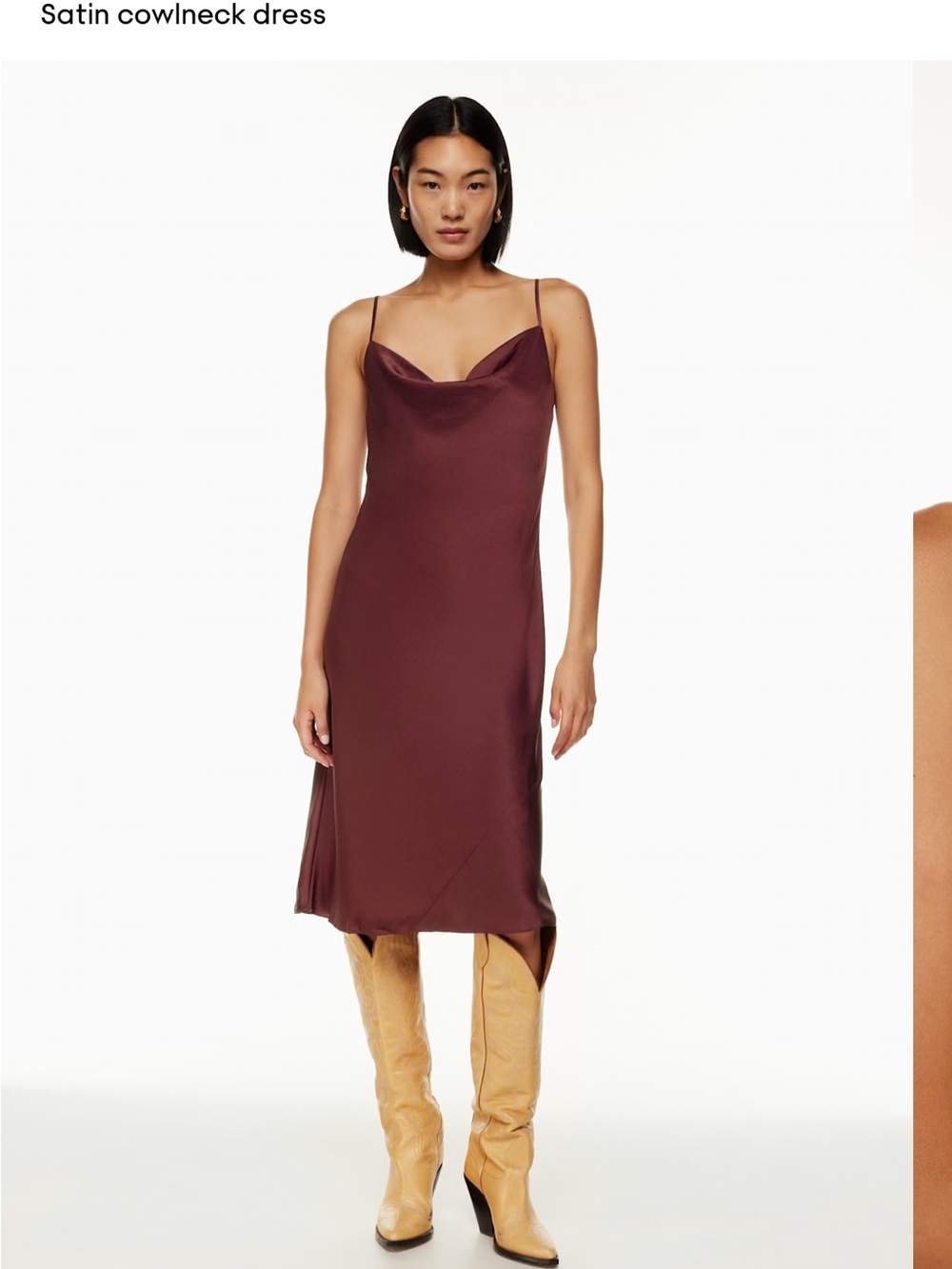 Aritzia Satin Cowlneck Mini Dress in Deep Burgundy